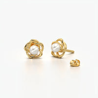 Sculpted Rose Pearl Stud Earrings