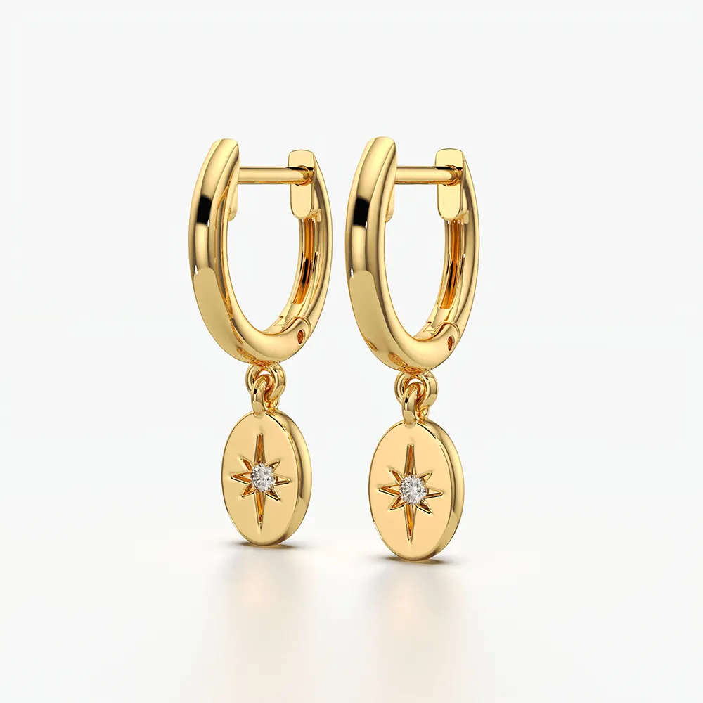 North Star Oval Medallion Huggie Drop Earrings