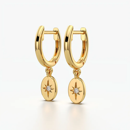 North Star Oval Medallion Huggie Drop Earrings