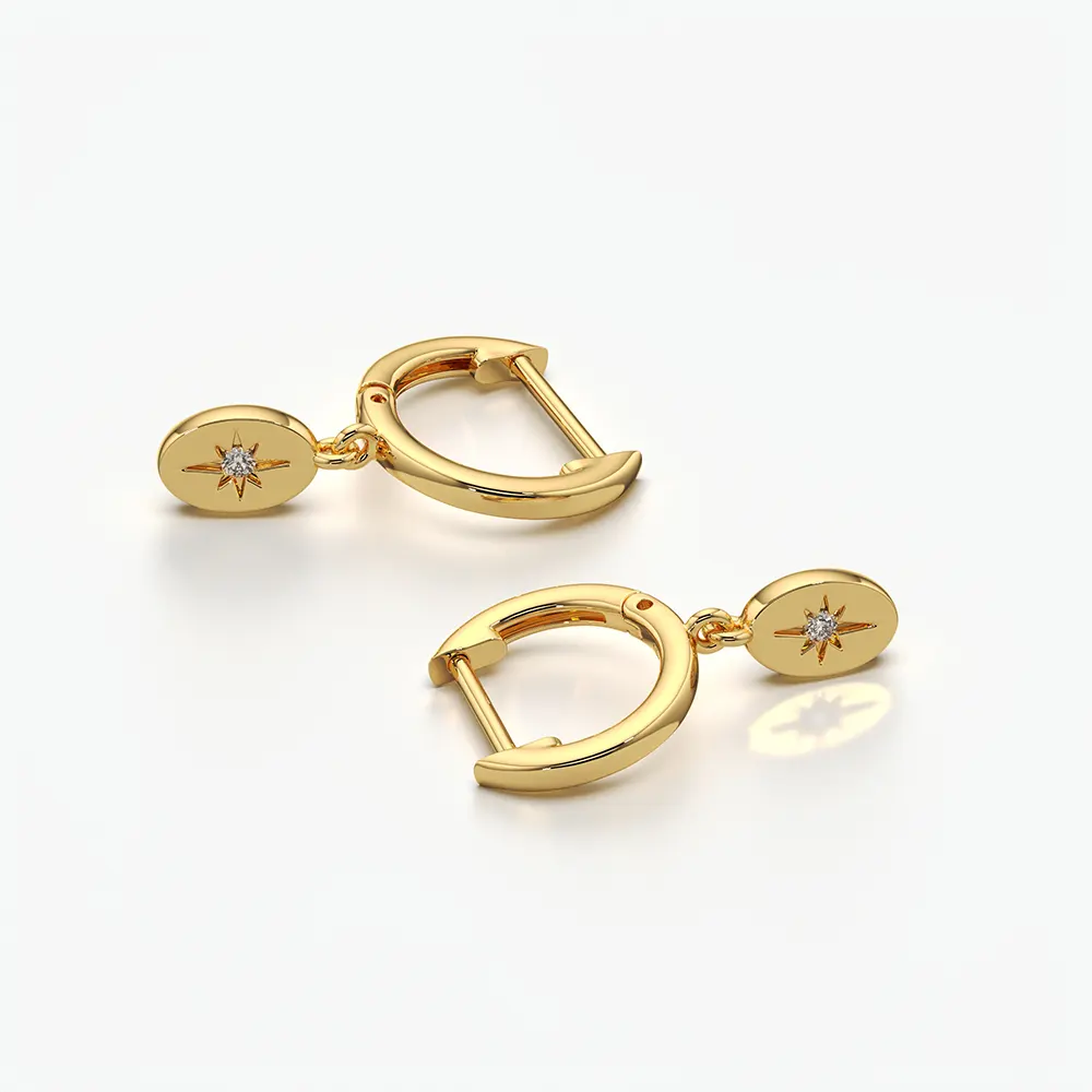 North Star Oval Medallion Huggie Drop Earrings