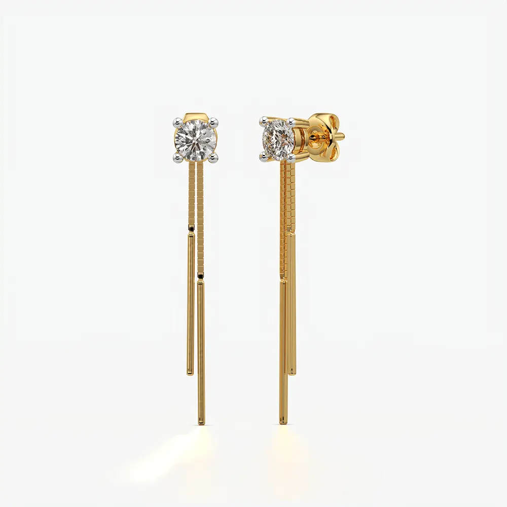 Solitaire Stud Threader Bar Drop Earrings