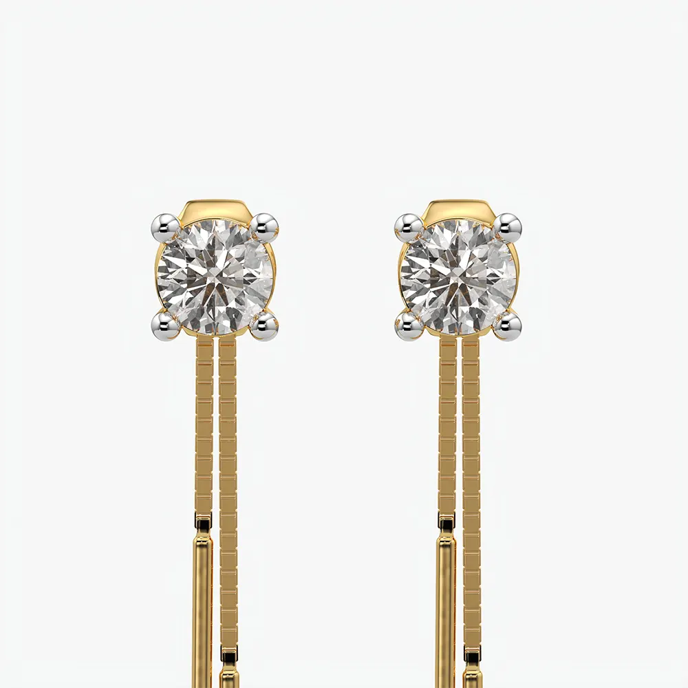 Solitaire Stud Threader Bar Drop Earrings