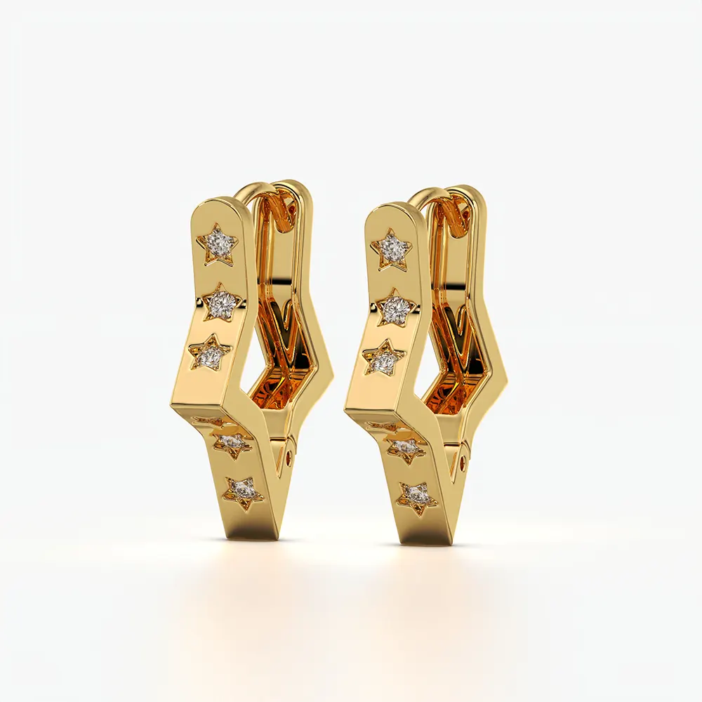 Star Shaped Engraved Huggie Hoop Earrings