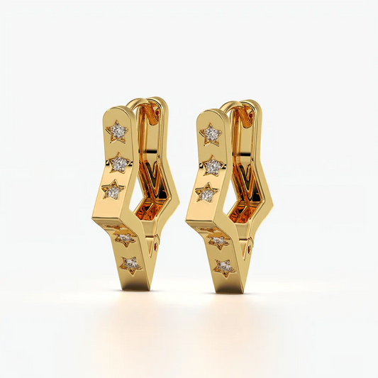 Star Shaped Engraved Huggie Hoop Earrings