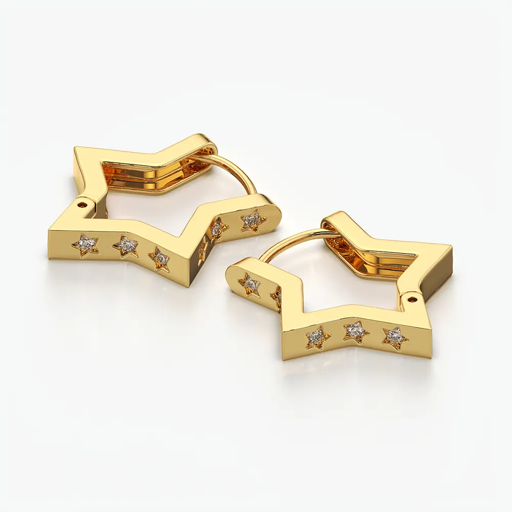 Star Shaped Engraved Huggie Hoop Earrings
