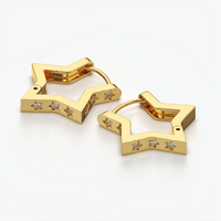 Star Shaped Engraved Huggie Hoop Earrings