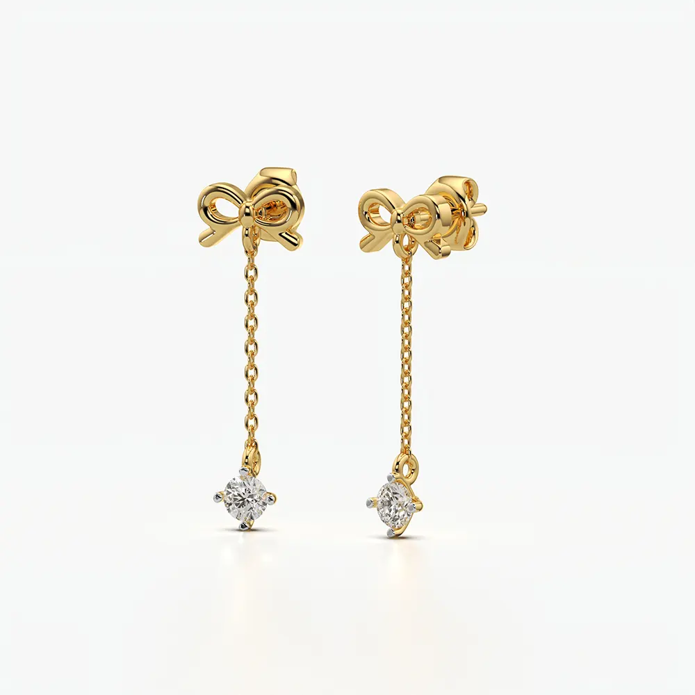 Ribbon Bow Solitaire Drop Earrings
