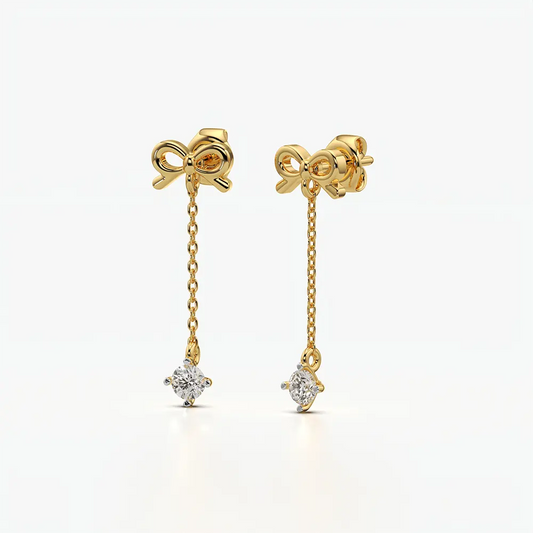 Ribbon Bow Solitaire Drop Earrings
