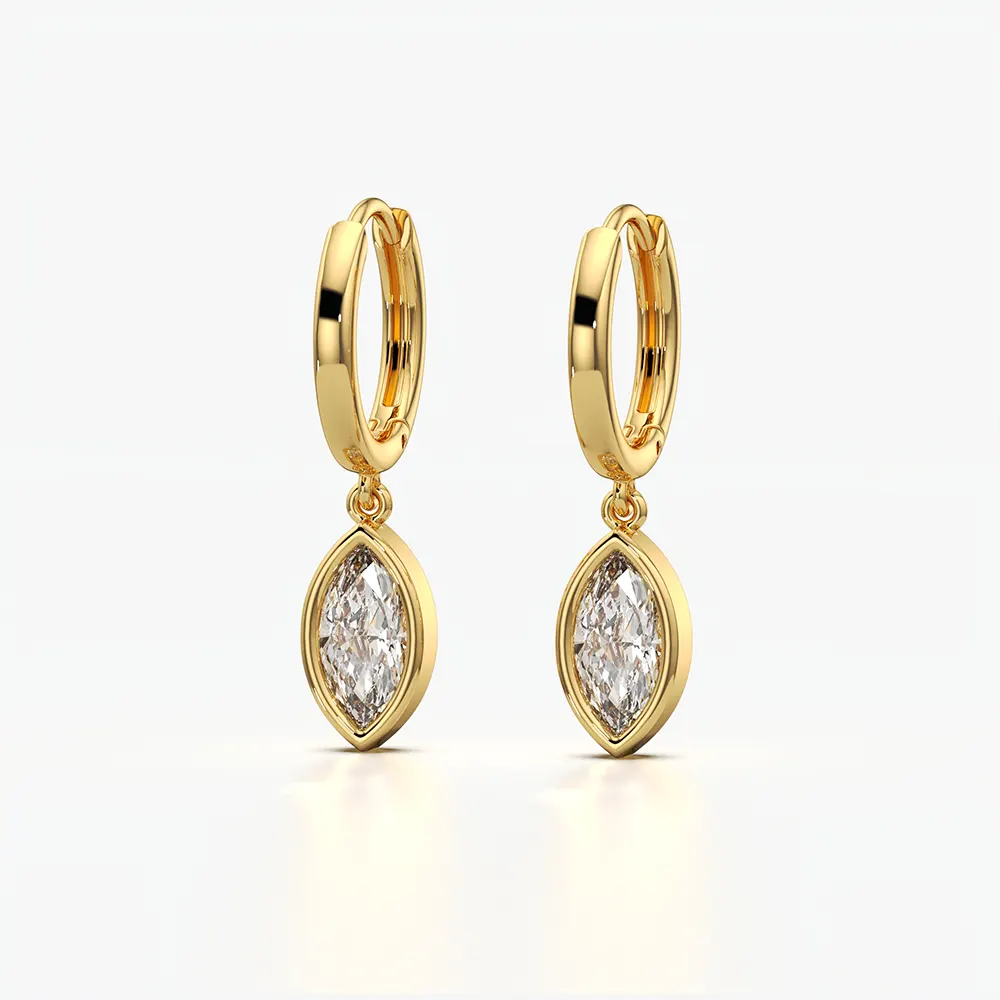 Marquise Bezel Drop Huggie Hoop Earrings