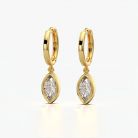 Marquise Bezel Drop Huggie Hoop Earrings