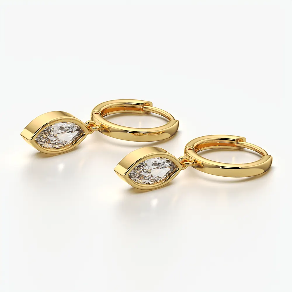 Marquise Bezel Drop Huggie Hoop Earrings