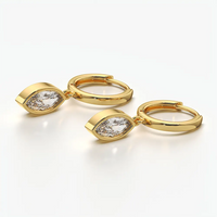Marquise Bezel Drop Huggie Hoop Earrings