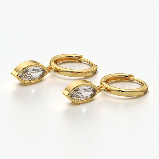 Marquise Bezel Drop Huggie Hoop Earrings