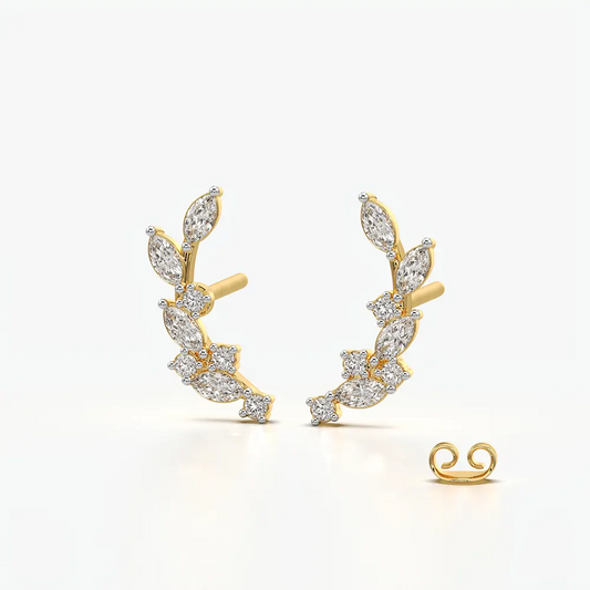 Leaf Climber Marquise Round Stud Earrings