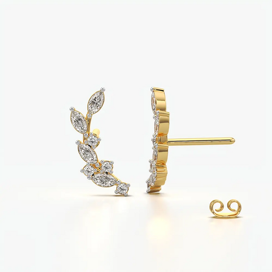 Leaf Climber Marquise Round Stud Earrings