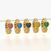Heart and Round Bezel Huggie Hoop Earrings