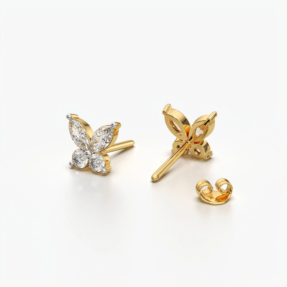 Marquise Round Butterfly Stud Earrings