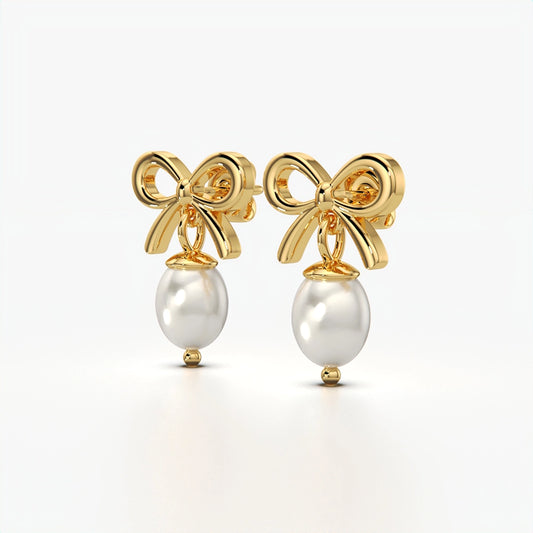 Wire Bow Pearl Drop Earrings