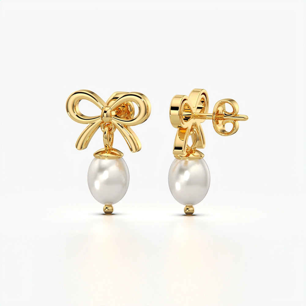 Wire Bow Pearl Drop Earrings