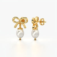 Wire Bow Pearl Drop Earrings