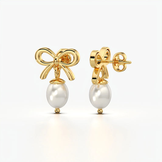 Wire Bow Pearl Drop Earrings
