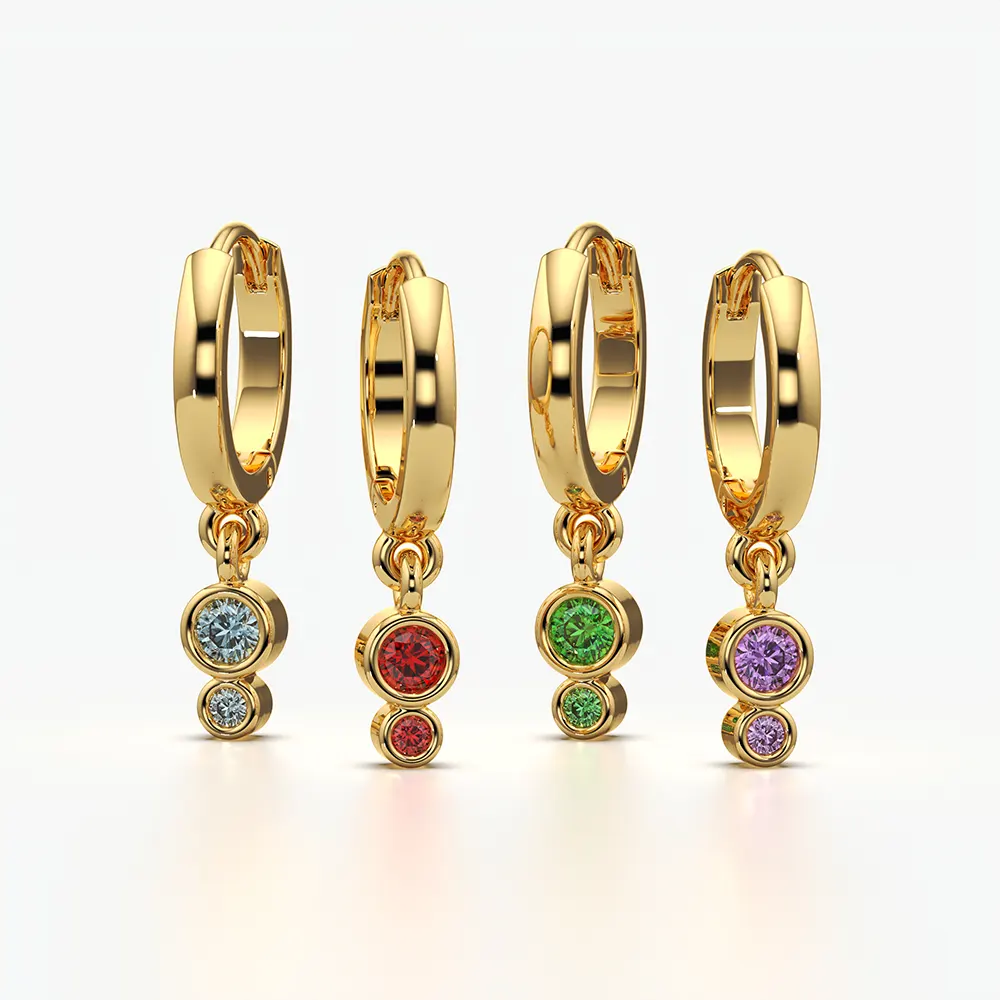 Double Drop Bezel Charm Huggie Hoops