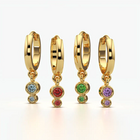 Double Drop Bezel Charm Huggie Hoops