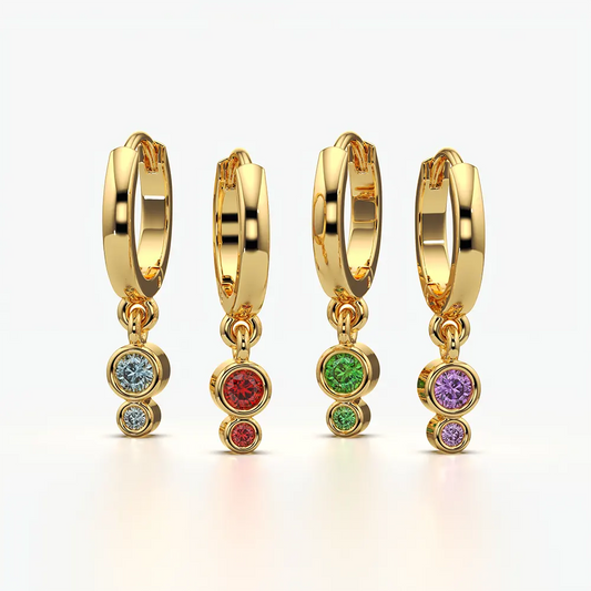 Double Drop Bezel Charm Huggie Hoops