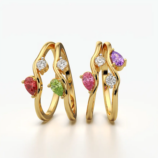 Toi et Moi Pear Round Wave Band Ring