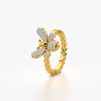 Pave Bee Honeycomb Band Ring