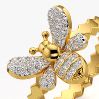 Pave Bee Honeycomb Band Ring