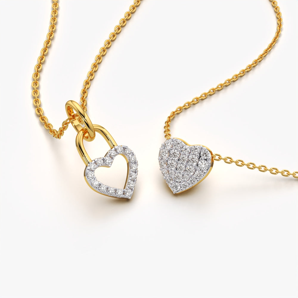 Coordinated heart pendant necklace duo in 18K gold vermeil