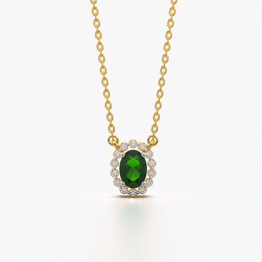 Oval Cut Emerald Halo Pendant Necklace