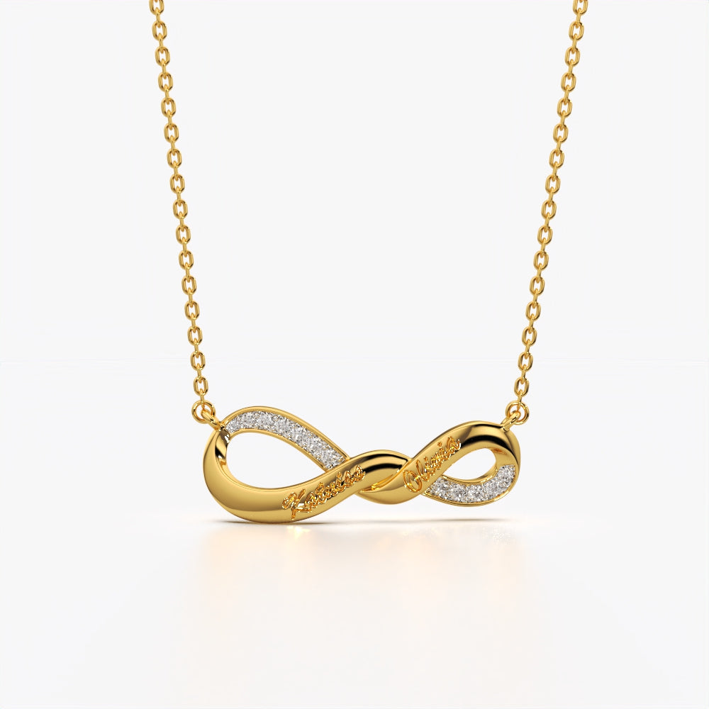 Personalised infinity pendant necklace engraved with two names
