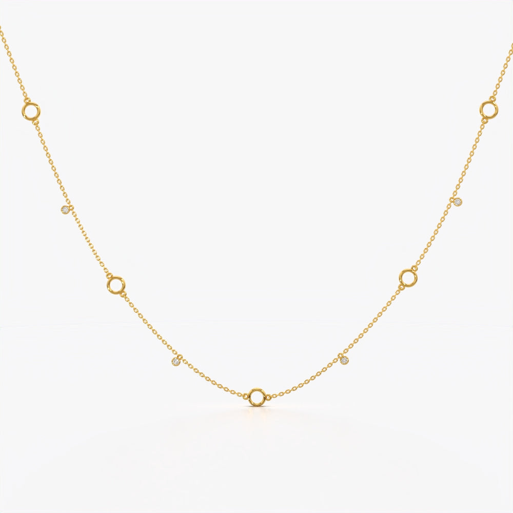 Open circle charm station necklace in 18K gold vermeil