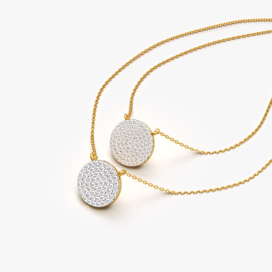 Double Layer Pavé Disc Pendant Necklace