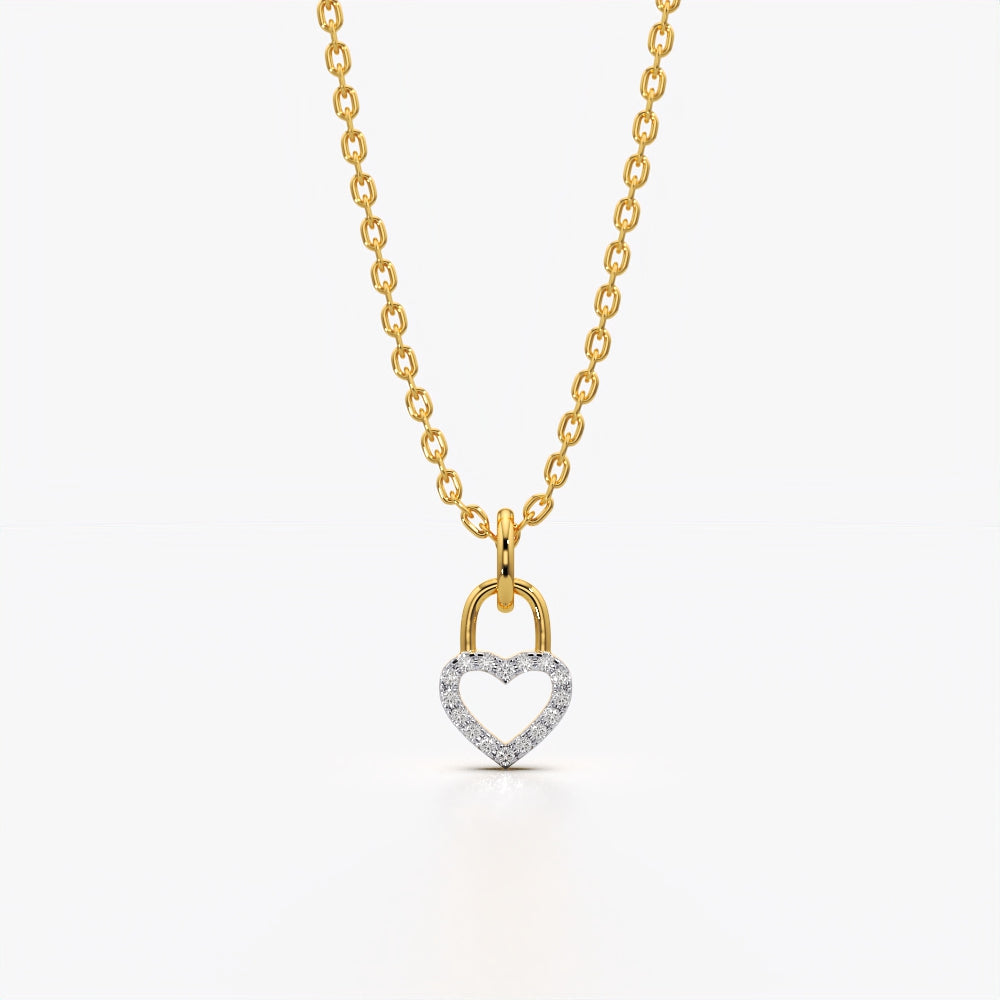 Moissanite Open Heart Lock Pendant Necklace