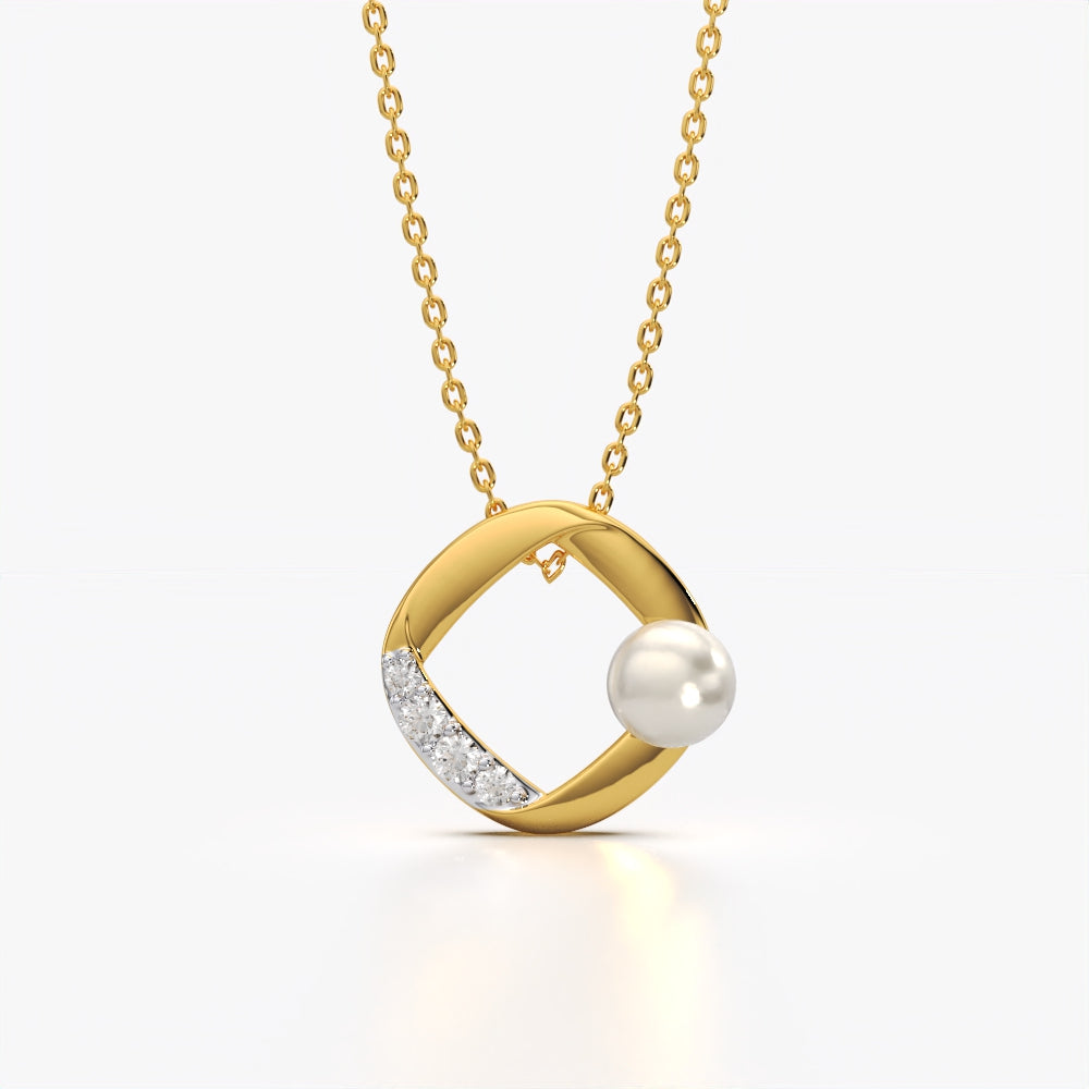 Pearl and Pave Cushion Frame Pendant Necklace
