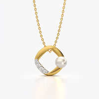 Pearl and Pave Cushion Frame Pendant Necklace