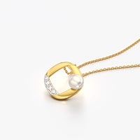 Pearl and Pave Cushion Frame Pendant Necklace