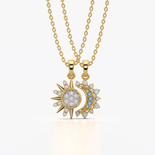 Celestial Sun and Moon Pendant Necklace Set
