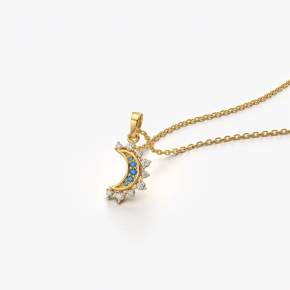 Crescent Moon Halo Pendant Necklace