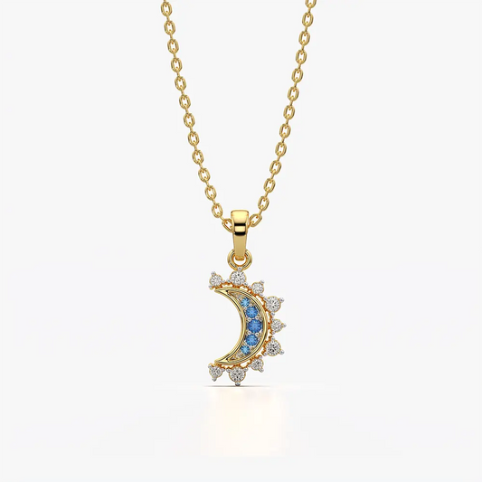 Crescent Moon Halo Pendant Necklace