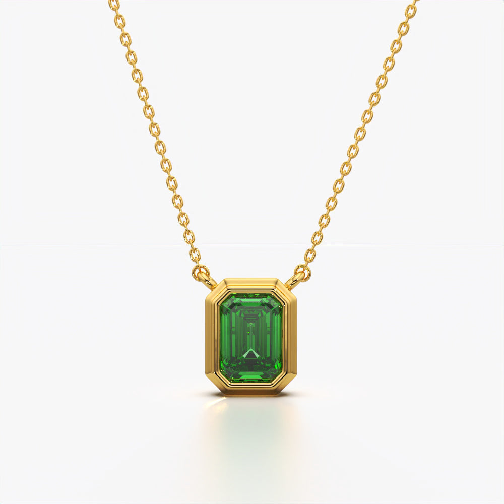 Emerald Cut Bezel Solitaire Necklace