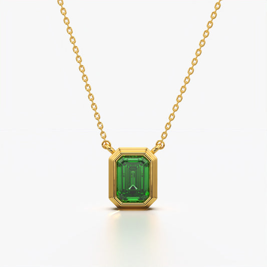 Emerald Bezel Solitaire Necklace