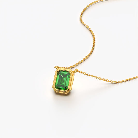 Emerald-Cut Green Bezel Solitaire Necklace