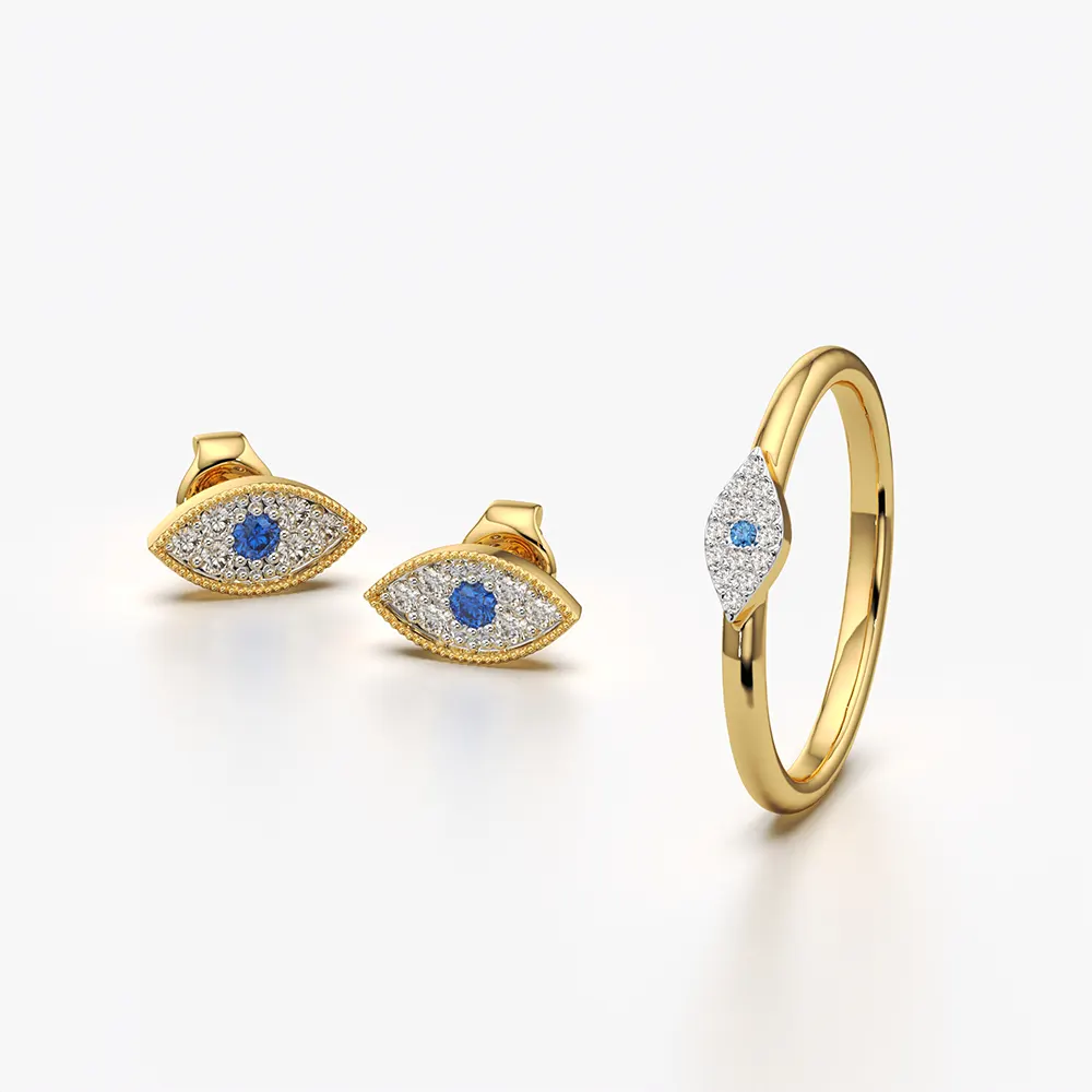 Blue Evil Eye Stud Earrings and Ring Set