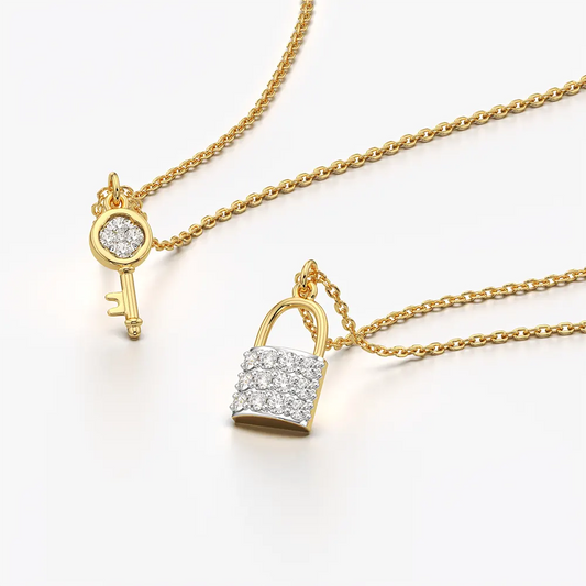 Key and Padlock Pendant Necklace Set