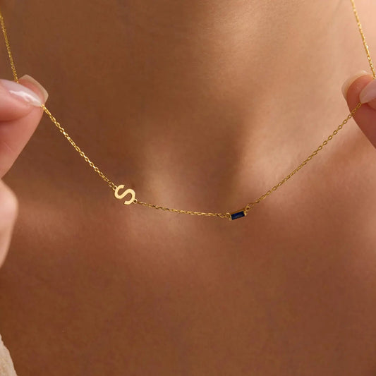 Off-Centre Initial Baguette Necklace