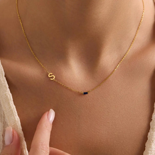 Off-Centre Initial Baguette Necklace